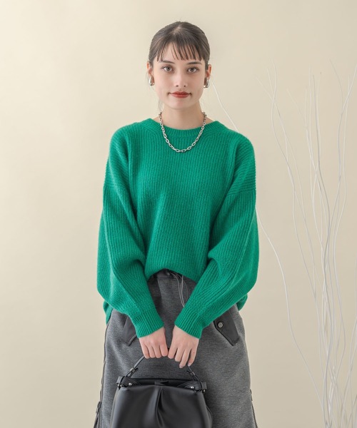 Dignite collier（ディニテコリエ）の「Dignite collier FOXラメクループルオーバー（ニット/セーター・レディース・グリーン/ネイビー/ベージュ・FREE）」の9枚目の写真