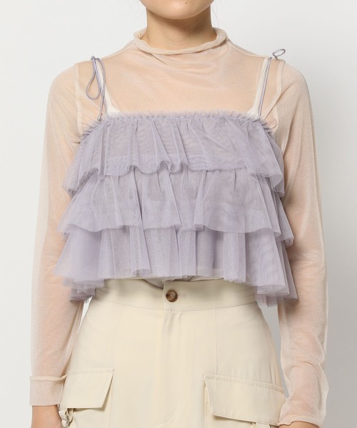 mysty woman（ミスティウーマン）の「肩リボンチュールキャミ　 106916（シャツ/ブラウス・レディース・ベージュ/グレー/アイボリー・FREE）」の8枚目の写真