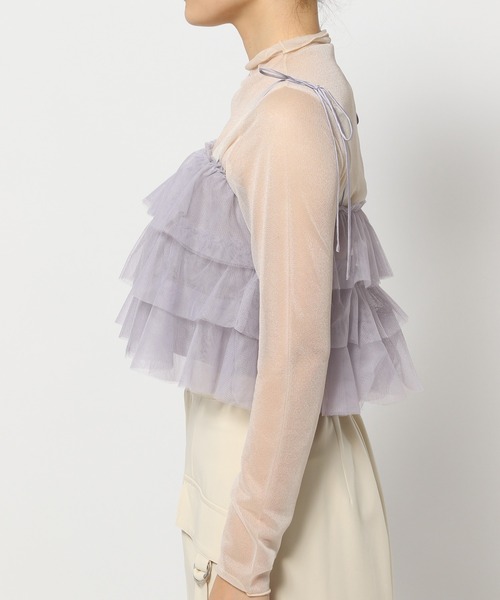mysty woman（ミスティウーマン）の「肩リボンチュールキャミ　 106916（シャツ/ブラウス・レディース・ベージュ/グレー/アイボリー・FREE）」の9枚目の写真