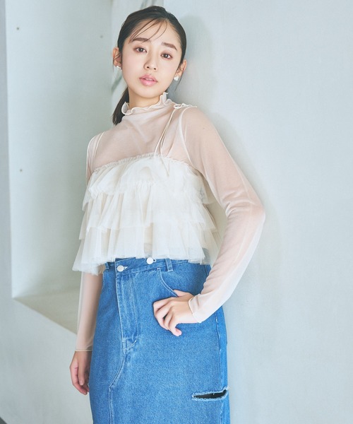 mysty woman（ミスティウーマン）の「肩リボンチュールキャミ　 106916（シャツ/ブラウス・レディース・ベージュ/グレー/アイボリー・FREE）」の22枚目の写真