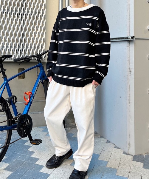 MODISH GAZE(モディシュガゼ)の「MODISH GAZE ワンポイントロゴボーダーニット(ニット/セーター・メンズ・ブラック/ブルー・M/L)」の12枚目の写真