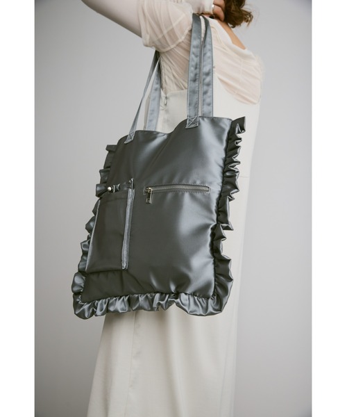 サテンフリルトート / A4,PC収納可能（トートバッグ）｜un/neu