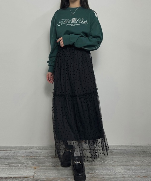 NICOLE CLUB(ニコル クラブ)の「【WEB限定】チュールハートフロッキースカート(スカート・レディース・オフホワイト/ブラック・MEDIUM)」の12枚目の写真