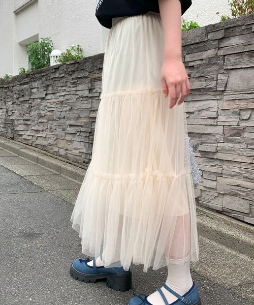 SHEPP(シープ)の「チュールティアード ロングスカート(スカート・レディース・ブルー/アイボリー/ライトピンク/ブラック/ホワイト・F)」の6枚目の写真