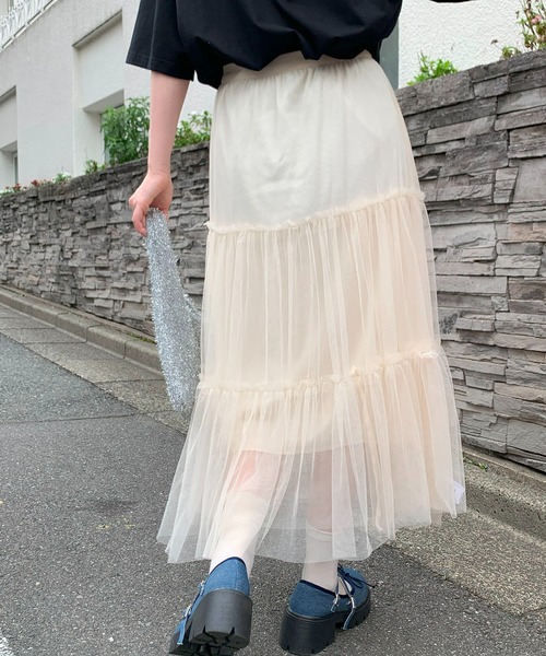 SHEPP(シープ)の「チュールティアード ロングスカート(スカート・レディース・ブルー/アイボリー/ライトピンク/ブラック/ホワイト・F)」の8枚目の写真