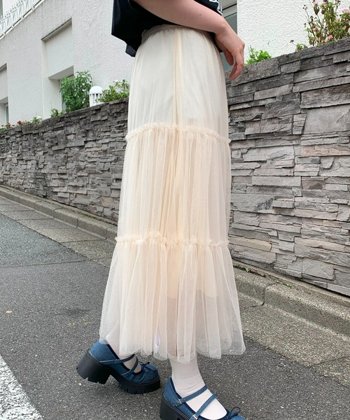 SHEPP(シープ)の「チュールティアード ロングスカート(スカート・レディース・ブルー/アイボリー/ライトピンク/ブラック/ホワイト・F)」の9枚目の写真