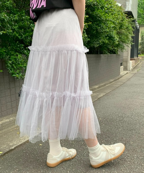 SHEPP(シープ)の「チュールティアード ロングスカート(スカート・レディース・ブルー/アイボリー/ライトピンク/ブラック/ホワイト・F)」の16枚目の写真