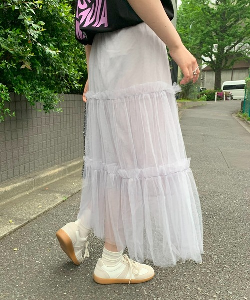 SHEPP(シープ)の「チュールティアード ロングスカート(スカート・レディース・ブルー/アイボリー/ライトピンク/ブラック/ホワイト・F)」の17枚目の写真