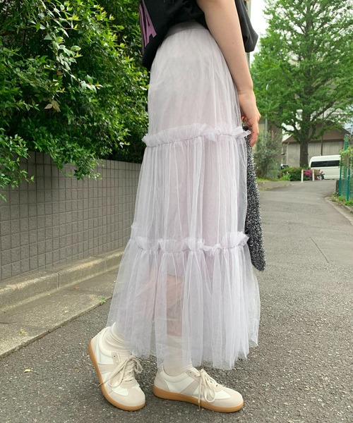 SHEPP(シープ)の「チュールティアード ロングスカート(スカート・レディース・ブルー/アイボリー/ライトピンク/ブラック/ホワイト・F)」の18枚目の写真