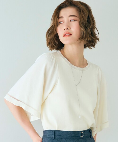 grove（グローブ）の「◆【多機能】やわらかドライタッチフレア袖プルオーバー（ニット/セーター・レディース・アイボリー/ブラック/イエロー/ベージュ/ライトブルー・02/03/01/04/05）」の2枚目の写真