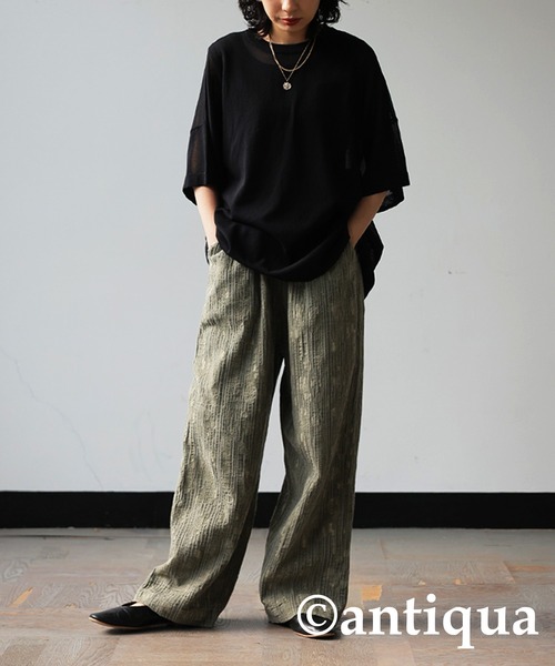 antiqua(アンティカ)の「ワイドストレートパンツ(その他パンツ・レディース・ブラック/オリーブ・P/R)」の13枚目の写真