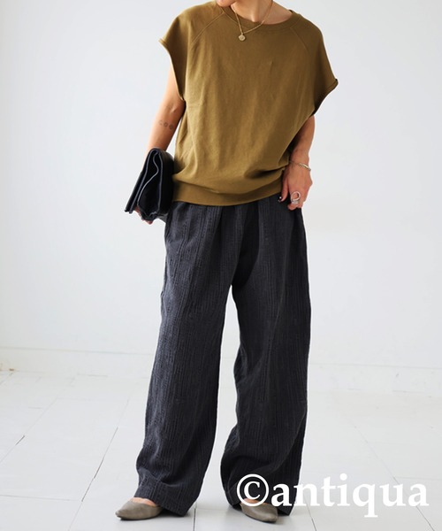 antiqua(アンティカ)の「ワイドストレートパンツ(その他パンツ・レディース・ブラック/オリーブ・P/R)」の5枚目の写真
