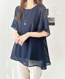【接触冷感】夏にぴったり。異素材シフォンレイヤードチュニック