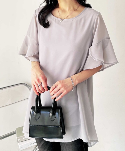 GeeRA(ジーラ)の「【接触冷感】夏にぴったり。異素材シフォンレイヤードチュニック(シャツ/ブラウス・レディース・ピンク/ネイビー/ブルー/ライトグレー・MEDIUM/LARGE/X-LARGE)」の16枚目の写真