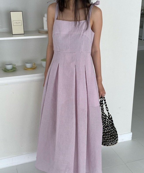 肩リボンギンガムチェックタックワンピース（ワンピース）｜Twinkle;pm  