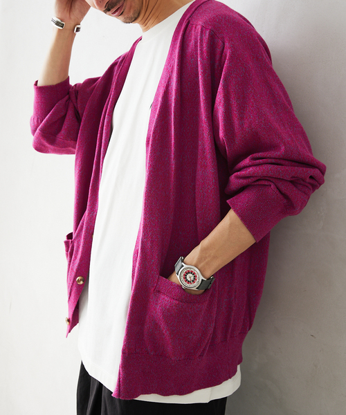 JOURNAL STANDARD relume（ジャーナルスタンダード　レリューム）の「綿/麻 メランジニットカーディガン（ニット/セーター・メンズ・パープル/ベージュ/グレー・LARGE/MEDIUM）」の3枚目の写真