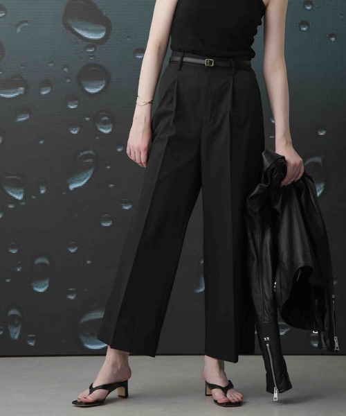 Apo(s)ture(アポスチャー)の「ARIA-007/撥水ツイルストレッチタックワイドパンツ(その他パンツ・レディース・ブラック/ベージュ/ネイビー/グリーン・XS/S/M/L/XL)」の1枚目の写真