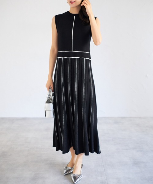 tocco closet(トッコ クローゼット)の「【ZOZO限定】配色ノースリーブニットワンピース(ワンピース・レディース・グレー系その他/ブラック×ホワイト/ブルー系その他・M)」の19枚目の写真