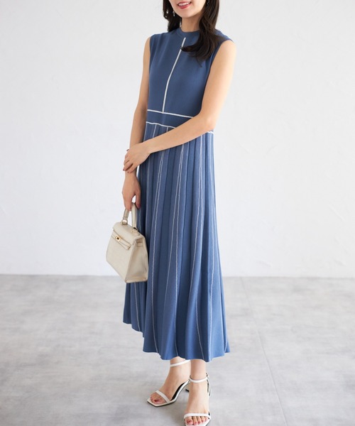 tocco closet(トッコ クローゼット)の「【ZOZO限定】配色ノースリーブニットワンピース(ワンピース・レディース・グレー系その他/ブラック×ホワイト/ブルー系その他・M)」の6枚目の写真