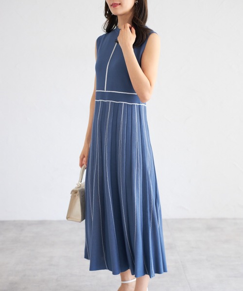 【omk】ハルヒロイン　ノースリーブニットワンピース ZOZO限定】配色ノースリーブニットワンピース（ワンピース
