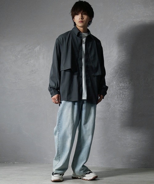 MinoriTY(マイノリティ)の「【MinoriTY】フロントジップフラシミニマルシャツ オーバーサイズ ビッグシルエット ルーズフィット メンズ 秋服(シャツ/ブラウス・メンズ・グリーン/チャコール・S/M/L)」の7枚目の写真