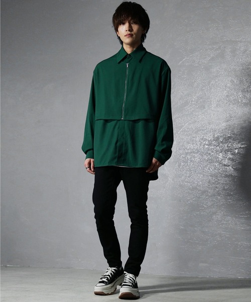 MinoriTY(マイノリティ)の「【MinoriTY】フロントジップフラシミニマルシャツ オーバーサイズ ビッグシルエット ルーズフィット メンズ 秋服(シャツ/ブラウス・メンズ・グリーン/チャコール・S/M/L)」の11枚目の写真