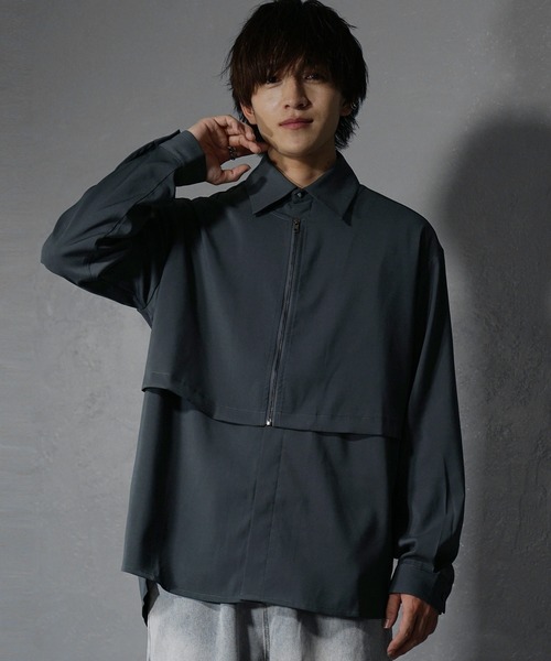 セール】【MinoriTY】フロントジップフラシミニマルシャツ オーバー