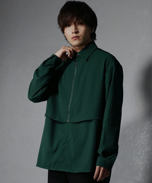 MinoriTY(マイノリティ)の「【MinoriTY】フロントジップフラシミニマルシャツ オーバーサイズ ビッグシルエット ルーズフィット メンズ 秋服(シャツ/ブラウス・メンズ・グリーン/チャコール・S/M/L)」の8枚目の写真