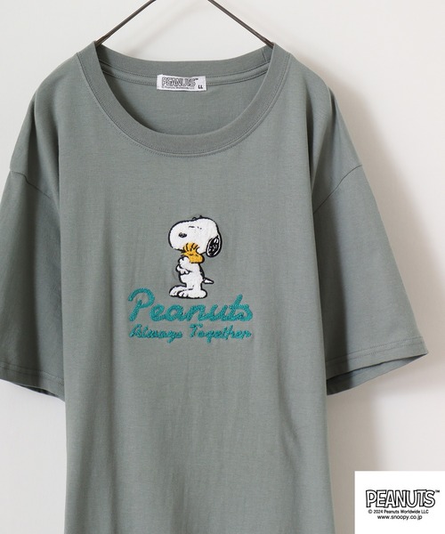 PEANUTS（ピーナッツ）の「PEANUTS 刺繍半袖Tシャツ（Tシャツ/カットソー・メンズ・ホワイト系/ブラック系/ライトピンク/ライトカーキ/杢グレー/オフホワイト/ベージュ/ブラック/レッド/カーキ系・LL/M/L）」の7枚目の写真