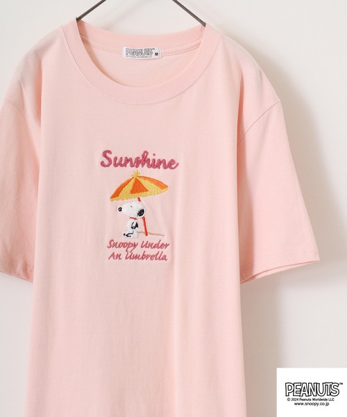 PEANUTS（ピーナッツ）の「PEANUTS 刺繍半袖Tシャツ（Tシャツ/カットソー・メンズ・ホワイト系/ブラック系/ライトピンク/ライトカーキ/杢グレー/オフホワイト/ベージュ/ブラック/レッド/カーキ系・LL/M/L）」の9枚目の写真