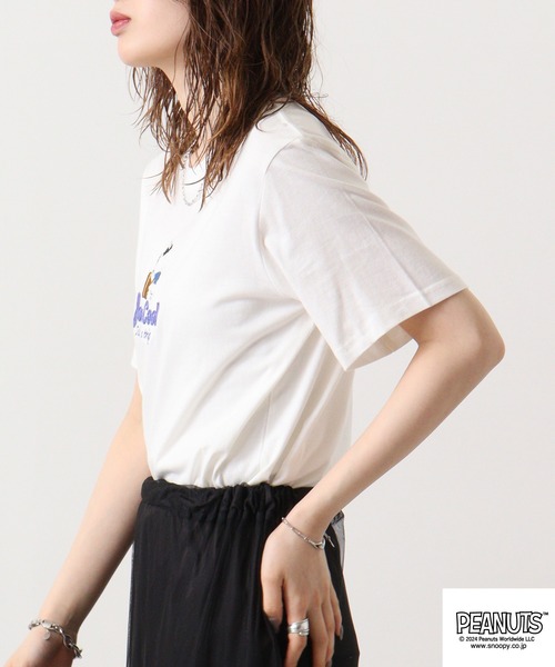 PEANUTS（ピーナッツ）の「PEANUTS 刺繍半袖Tシャツ（Tシャツ/カットソー・メンズ・ホワイト系/ブラック系/ライトピンク/ライトカーキ/杢グレー/オフホワイト/ベージュ/ブラック/レッド/カーキ系・LL/M/L）」の18枚目の写真