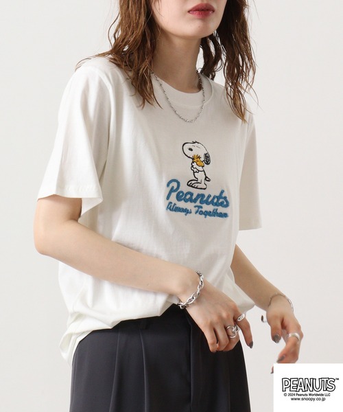 PEANUTS（ピーナッツ）の「PEANUTS 刺繍半袖Tシャツ（Tシャツ/カットソー・メンズ・ホワイト系/ブラック系/ライトピンク/ライトカーキ/杢グレー/オフホワイト/ベージュ/ブラック/レッド/カーキ系・LL/M/L）」の11枚目の写真
