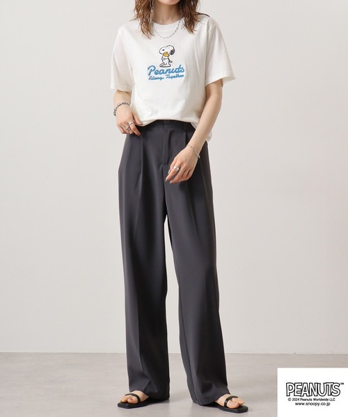 PEANUTS（ピーナッツ）の「PEANUTS 刺繍半袖Tシャツ（Tシャツ/カットソー・メンズ・ホワイト系/ブラック系/ライトピンク/ライトカーキ/杢グレー/オフホワイト/ベージュ/ブラック/レッド/カーキ系・LL/M/L）」の14枚目の写真