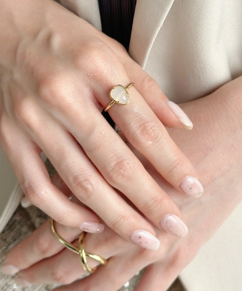 14K デザインリング ストーン3個付き セール】3カラー/シンプルストーンリング-3color simple stone