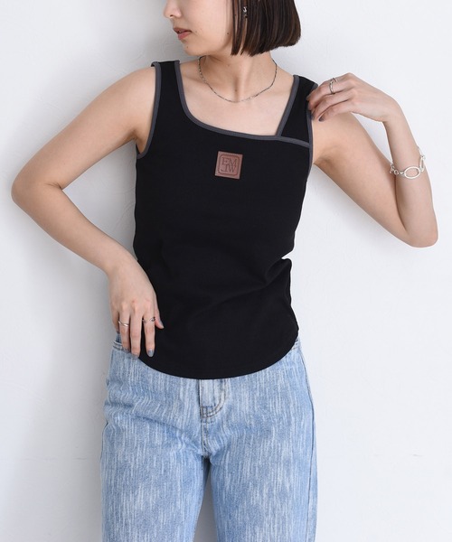 Eimee Law（エイミーロウ）の「パーツポイント2WAYリブタンク（タンクトップ・レディース・オフホワイト/ブラック/ダークグレー/ライトベージュ・38）」の2枚目の写真