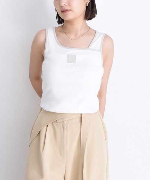 Eimee Law（エイミーロウ）の「パーツポイント2WAYリブタンク（タンクトップ・レディース・オフホワイト/ブラック/ダークグレー/ライトベージュ・38）」の5枚目の写真