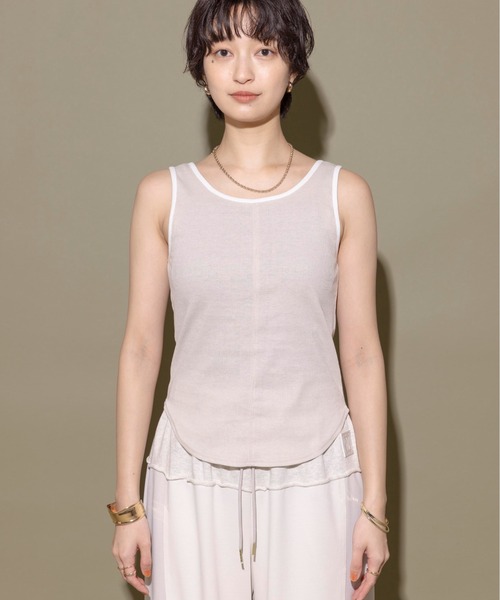 Eimee Law（エイミーロウ）の「パーツポイント2WAYリブタンク（タンクトップ・レディース・オフホワイト/ブラック/ダークグレー/ライトベージュ・38）」の22枚目の写真
