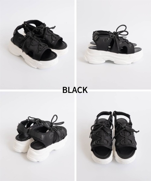 Fabby fabby(ファビィーファビィー)の「レースアップ厚底サンダル(サンダル・レディース・オフホワイト/ブラック×ブラック/ブラック・MEDIUM/LARGE/SMALL)」の4枚目の写真