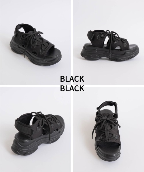 Fabby fabby(ファビィーファビィー)の「レースアップ厚底サンダル(サンダル・レディース・オフホワイト/ブラック×ブラック/ブラック・MEDIUM/LARGE/SMALL)」の6枚目の写真