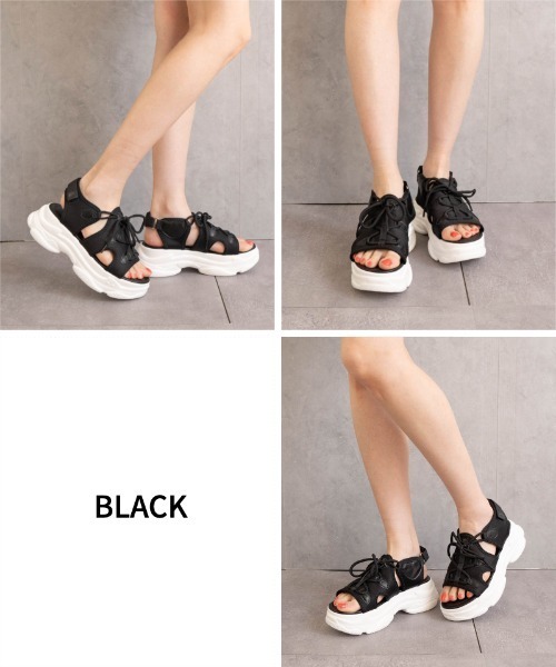 Fabby fabby(ファビィーファビィー)の「レースアップ厚底サンダル(サンダル・レディース・オフホワイト/ブラック×ブラック/ブラック・MEDIUM/LARGE/SMALL)」の8枚目の写真