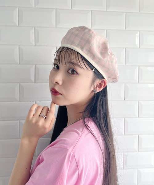セール】【2WAY】チェック＆無地リバーシブルベレー帽（ハンチング