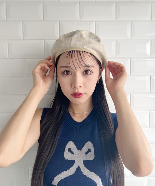 セール】【2WAY】チェック＆無地リバーシブルベレー帽（ハンチング