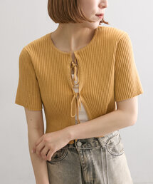 【5色展開】半袖ラメリボンカーディガン