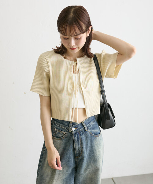 mystic（ミスティック）の「【5色展開】半袖ラメリボンカーディガン（カーディガン/ボレロ・レディース・アイボリー/ブラック/ブルー/グリーン/オレンジ・FREE）」の8枚目の写真