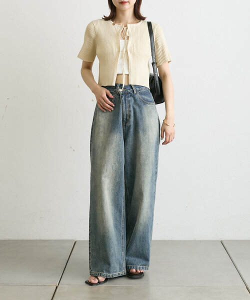 mystic（ミスティック）の「【5色展開】半袖ラメリボンカーディガン（カーディガン/ボレロ・レディース・アイボリー/ブラック/ブルー/グリーン/オレンジ・FREE）」の11枚目の写真