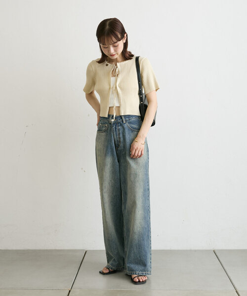 mystic（ミスティック）の「【5色展開】半袖ラメリボンカーディガン（カーディガン/ボレロ・レディース・アイボリー/ブラック/ブルー/グリーン/オレンジ・FREE）」の12枚目の写真