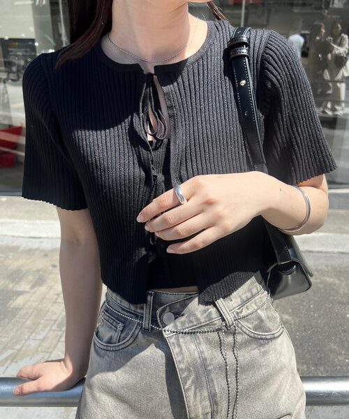 mystic（ミスティック）の「【5色展開】半袖ラメリボンカーディガン（カーディガン/ボレロ・レディース・アイボリー/ブラック/ブルー/グリーン/オレンジ・FREE）」の16枚目の写真