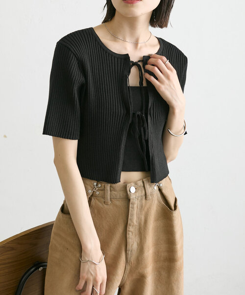 mystic（ミスティック）の「【5色展開】半袖ラメリボンカーディガン（カーディガン/ボレロ・レディース・アイボリー/ブラック/ブルー/グリーン/オレンジ・FREE）」の20枚目の写真