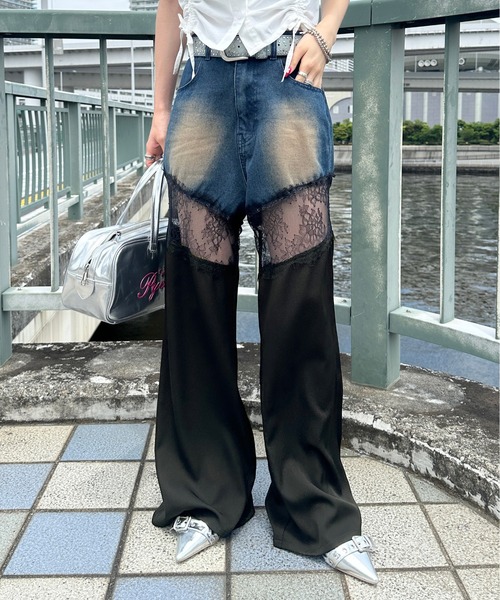 sedacle girl（セダクルガール）の「デニムレースドッキングパンツ（デニムパンツ・レディース・ブラック/インディゴブルー・SMALL/MEDIUM）」の10枚目の写真