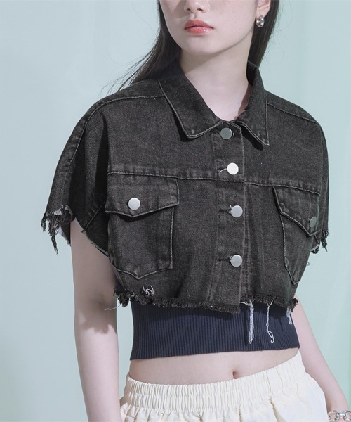 関税送料込★PATOU 半袖クロップドデニムジャケット ♡関税送料込♡Patou デニムジャケット